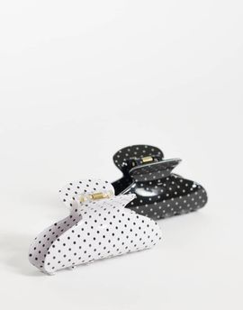 GINA TRICOT Gina Tricot 2-pack hair claw clips in black and white polka-dot print-Multi