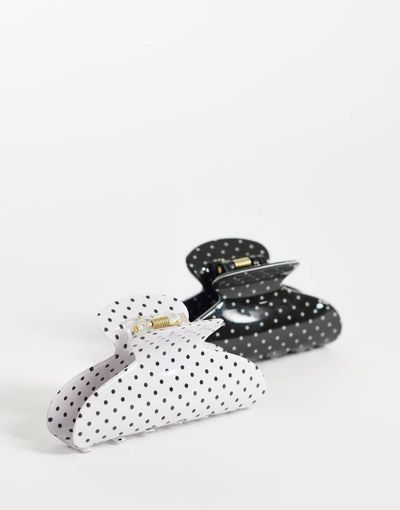 GINA TRICOT Gina Tricot 2-pack hair claw clips in black and white polka-dot print-Multi