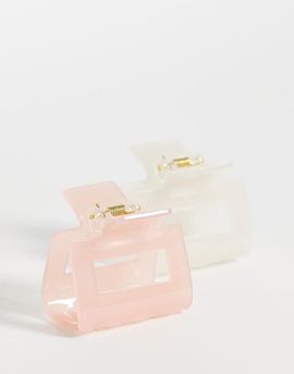 GINA TRICOT Gina Tricot 2-pack square mini claw clips in pink and white-Multi