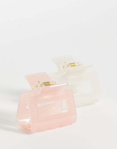GINA TRICOT Gina Tricot 2-pack square mini claw clips in pink and white-Multi