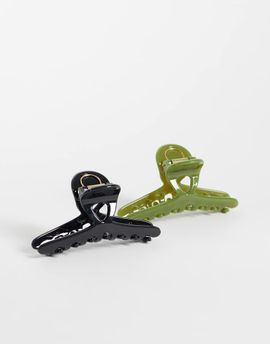 GINA TRICOT Gina Tricot 2 pack claw clips in black & green