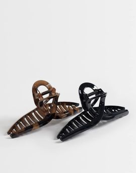 GINA TRICOT Gina Tricot 2 pack knot claw clips in black & leopard