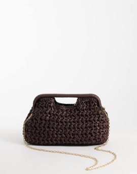 GINA TRICOT Gina Tricot braided straw clutch bag in dark brown-Black
