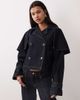 GINA TRICOT Gina Tricot cape short denim trench jacket in indigo rinse dark wash-Blue - 1