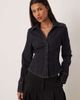 GINA TRICOT Gina Tricot cinched waist denim shirt in dark rinse blue-Navy - 1