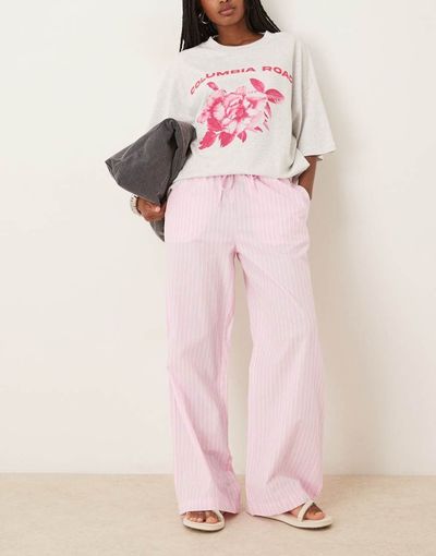 GINA TRICOT Gina Tricot cotton poplin relaxed fit pants in pink stripes