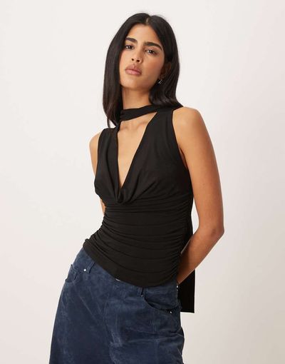 GINA TRICOT Gina Tricot cowl neck scarf top in black