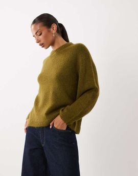 GINA TRICOT Gina Tricot crew neck knitted wool alpaca sweater in olive green