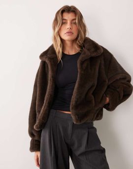 GINA TRICOT Gina Tricot faux fur funnel neck bomber in brown