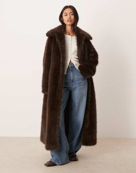 GINA TRICOT Gina Tricot faux fur maxi coat in dark brown