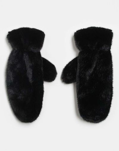 GINA TRICOT Gina Tricot faux fur mittens in black