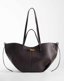 GINA TRICOT Gina Tricot faux leather large tote bag with strap detail in brown