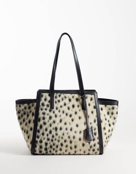 GINA TRICOT Gina Tricot faux leather lined leopard print hair on tote bag-Multi
