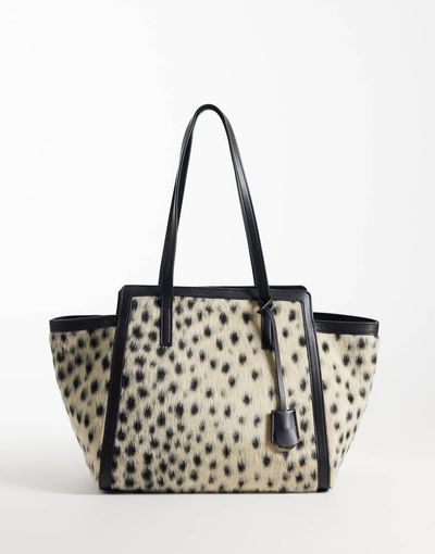 GINA TRICOT Gina Tricot faux leather lined leopard print hair on tote bag-Multi