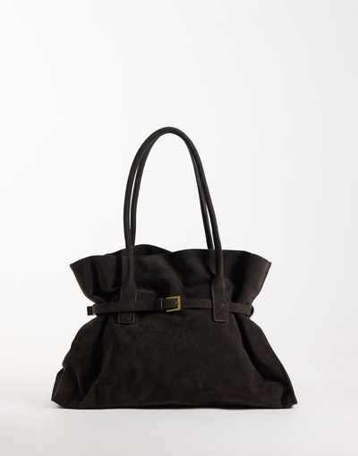 GINA TRICOT Gina Tricot faux suede belted tote bag in dark brown