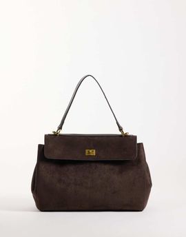 GINA TRICOT Gina Tricot faux suede flap top work tote in brown