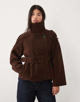 GINA TRICOT Gina Tricot faux suede funnel neck short trench in brown