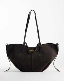 GINA TRICOT Gina Tricot faux suede large tote bag with strap detail in brown