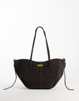 GINA TRICOT Gina Tricot faux suede small tote with strap detailing in brown