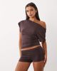 GINA TRICOT Gina Tricot fold over lounge shorts in brown - part of a set - 1