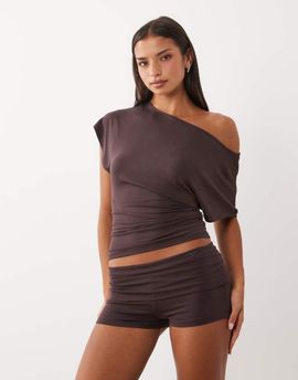GINA TRICOT Gina Tricot fold over lounge shorts in brown - part of a set