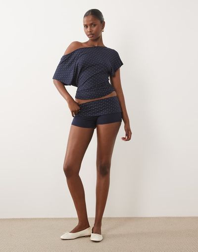 GINA TRICOT Gina Tricot fold over lounge shorts in navy polka - part of a set