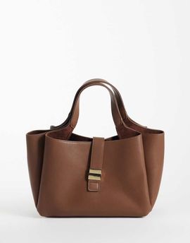 GINA TRICOT Gina Tricot folded one-handle tote with buckle detail in brown