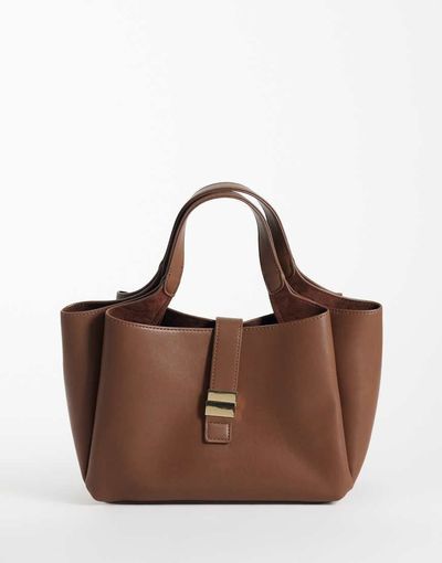 GINA TRICOT Gina Tricot folded one-handle tote with buckle detail in brown