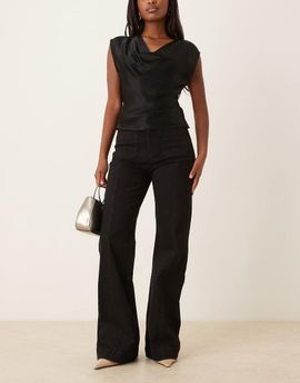 GINA TRICOT Gina Tricot front pocket wide leg flare jeans in black