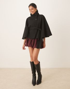 GINA TRICOT Gina Tricot funnel neck belted cape jacket in black
