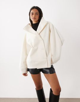GINA TRICOT Gina Tricot funnel neck coat in cream-WHITE