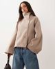 GINA TRICOT Gina Tricot funnel neck coat with adjustable waist in beige-Neutral - 2