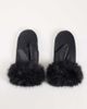 GINA TRICOT Gina tricot fur trim faux leather mittens in black - 3