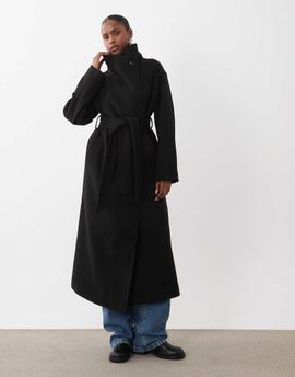 GINA TRICOT Gina Tricot high neck midi coat with wool in black