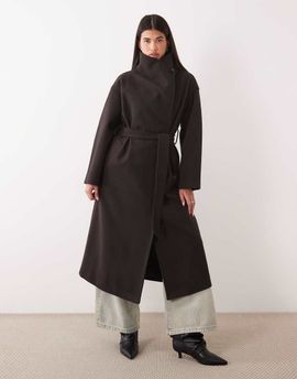 GINA TRICOT Gina Tricot high neck midi coat with wool in brown