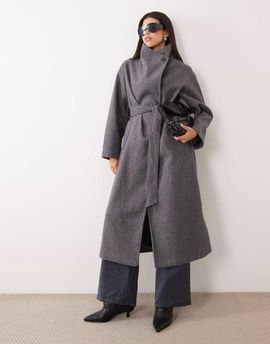 GINA TRICOT Gina Tricot high neck midi coat with wool in gray