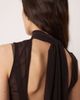 GINA TRICOT Gina Tricot high neck open tie back sheer scarf top in dark brown - 3