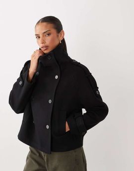 GINA TRICOT Gina Tricot high neck short jacket with wool in black