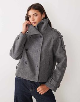 GINA TRICOT Gina Tricot high neck short jacket with wool in gray