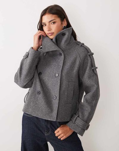 GINA TRICOT Gina Tricot high neck short jacket with wool in gray