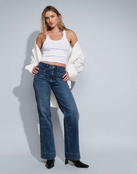 GINA TRICOT Gina Tricot high waist front pocket flared jeans in mid wash blue