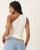 GINA TRICOT Gina Tricot jacquard short sleeve off shoulder top with asymmetric hem in white - 2