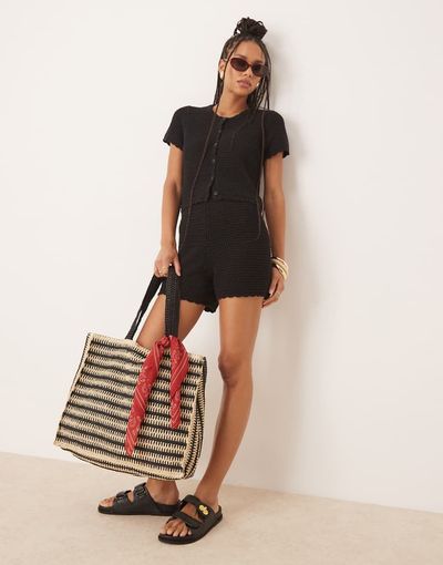 GINA TRICOT Gina Tricot knit crochet shorts in black - part of a set