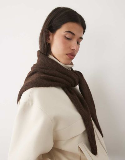 GINA TRICOT Gina Tricot knit triangle scarf in chocolate brown