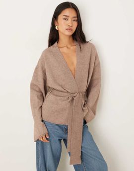 GINA TRICOT Gina Tricot knit wrap kimono cardigan in brown melange