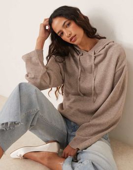 GINA TRICOT Gina Tricot knitted rib hoodie in brown