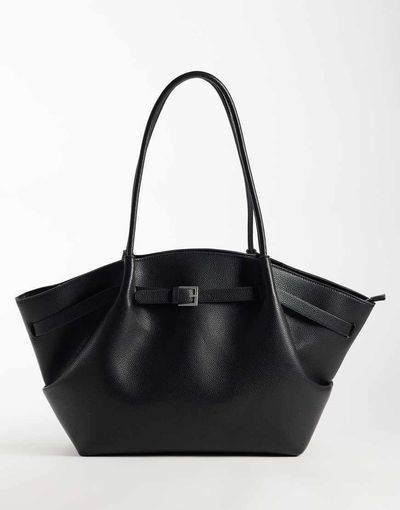 GINA TRICOT Gina Tricot large faux leather tote with shoulder straps in black