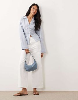 GINA TRICOT Gina Tricot linen blend shirt with belt in blue striped print
