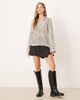 GINA TRICOT Gina Tricot long sleeve polo crochet relaxed top in light beige and black stripes - part of a set-Neutral - 2