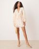 GINA TRICOT Gina Tricot long sleeve V-neck mini dress in watercolor multi print - 1